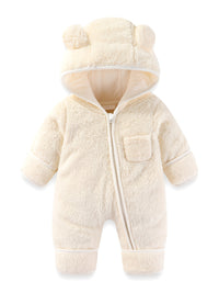 Newborn Baby Winter Fleece Hooded Romper Onesie